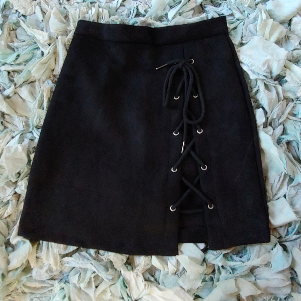 Black suede lace-up skirt